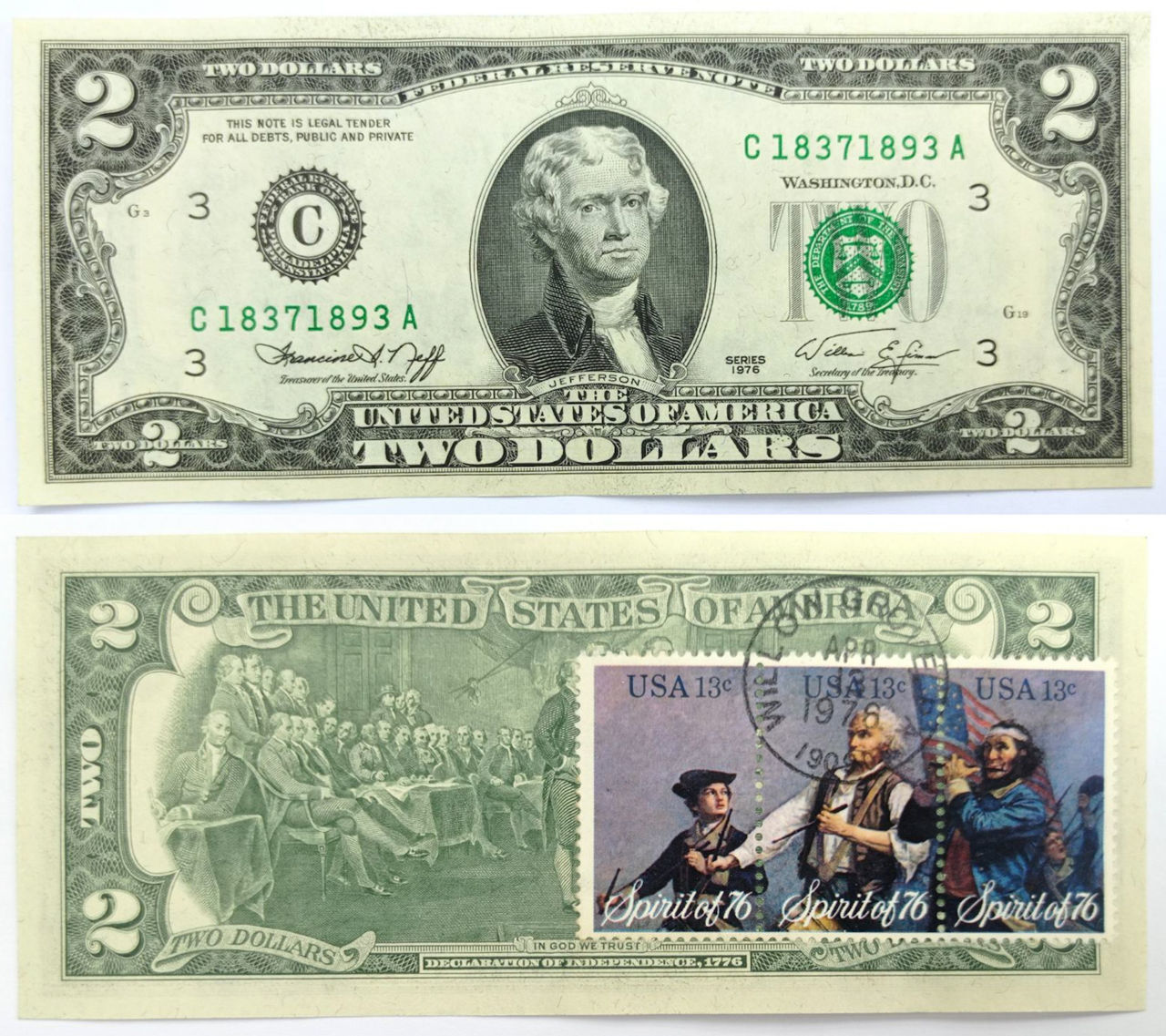 0023414_2-dollara-sa-1976-g-nomer-randomnyj 2 долари США 1976 р. "номер - рандомний" - Зображення 1