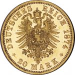 Колекційна золота монета "20 марок Вільгельм I" 7,965 г 1873-1888 роки - Зображення 2