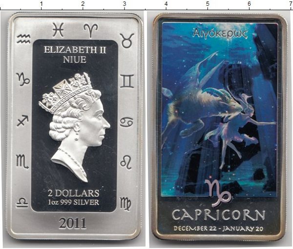Коллекционная серебряная монета "Козерог" 31,1 г 2011 год — изображение 4
