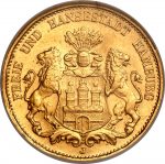 Коллекционная золотая монета "20 марок – Гамбург" 7,965 г 1893-1913 годы