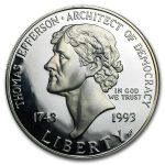 Колекційна срібна монета "Liberty - Джефферсон 250-я річниця" 26,73 г 1993 рік