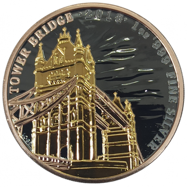 Колекційна срібна монета "Тауерський міст - Gold Black Empire Edition" 31,1 г 2018 рік - Зображення 1