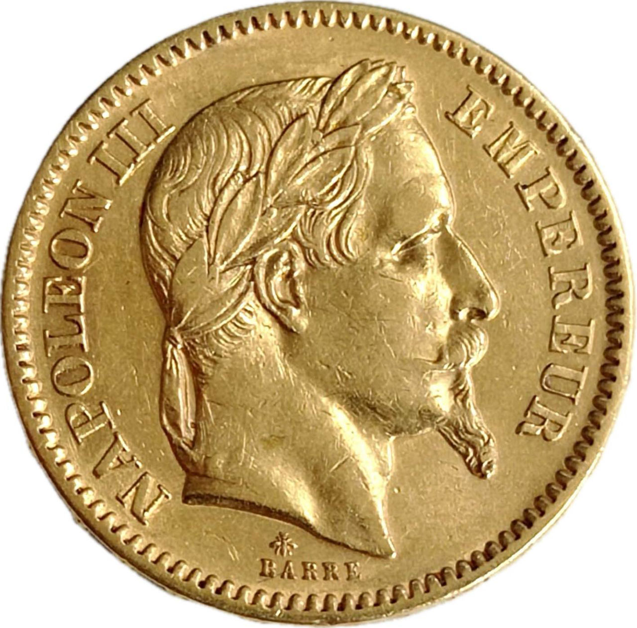 0025580_zolota-moneta-20-frankov-napoleon-iii-645-gramm-1861-1870-gody Коллекционная золотая монета "20 франков - Наполеон ІІІ" 6,45 г 1861-1870 годы — изображение 1