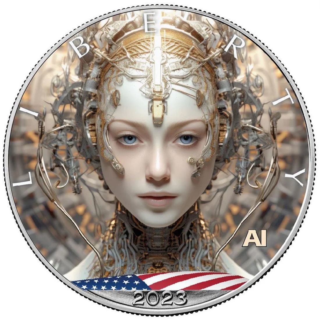 0025886_serebrna-moneta-amerikanskij-orel-liberty-cyber-woman-311-gramm-2023-god – копія Коллекционная серебряная монета "Американский Орел Liberty - Cyber Woman" 31,1 г 2023 год — изображение 1
