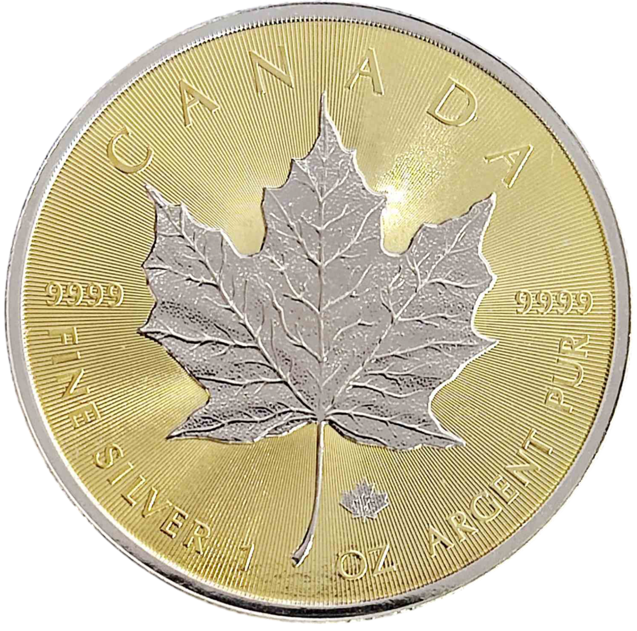 0027651_serebrna-moneta-kanadskij-klenovyj-list-gilded-311-gramm-2014-god Колекційна срібна монета "Кленовий Лист GILDED" 31,1 г - Зображення 1