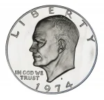 Коллекционная серебряная монета "Eisenhower Dollar - Доллар Эйзенхауэра" 24,59 г 1971-1977 годы