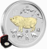 Колекційна срібна монета "Lunar II - Рік Свині" GILDED 31,1 г 2019 рік - Зображення 2