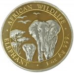 Коллекционная серебряная монета "Африканская Дикая Природа - Слон GILDED" 31,1 г 2015 год