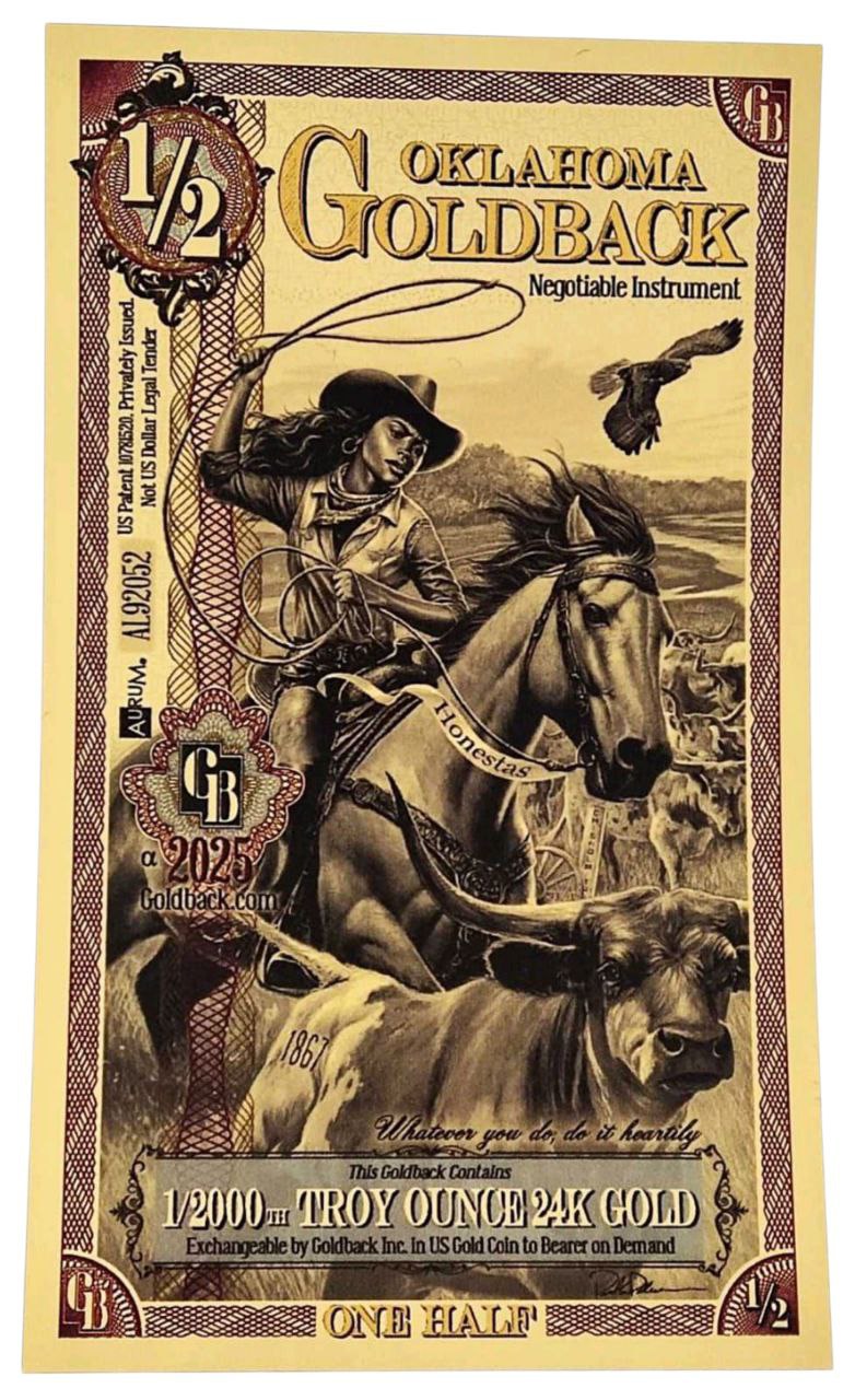 photo_2025-10-18_16-29-50 Коллекционная золотая банкнота "1/2 Goldback - Aurum Gold Foil Note" — изображение 1