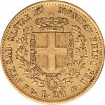 Коллекционная золотая монета "20 лир - Виктор Эммануил II" 6,45 г 1850-1861 годы — изображение 2