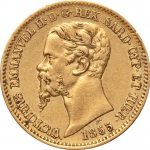 Коллекционная золотая монета "20 лир - Виктор Эммануил II" 6,45 г 1850-1861 годы