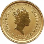 Коллекционная золотая монета "Australian Nugget - Кенгуру" 1,55 г 1995 год — изображение 2