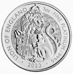 Коллекционная платиновая монета "Королевские звери Тюдоров - Лев Англии" 31,1 г 2022 год