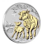 Колекційна срібна монета "Australian Lunar Series III - Рік Бика" GILDED 31,1 г 2021 рік