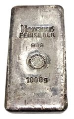 Коллекционный серебряный слиток 1000 грамм Heraeus