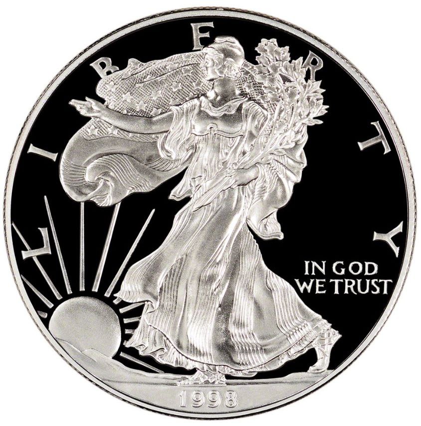 5776eaf8-dfc4-46c2-94f2-b5da484ac237 Коллекционная серебряная монета "Американский Орел Liberty PROOF" 31,1 г 1998 год — изображение 1