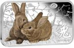 Коллекционный серебряный слиток-монета "Год Кролика - Коричневые Кролики" 31,1 г 2011 год