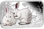 Коллекционный серебряный слиток-монета "Год Кролика - Белые Кролики" 31,1 г 2011 год