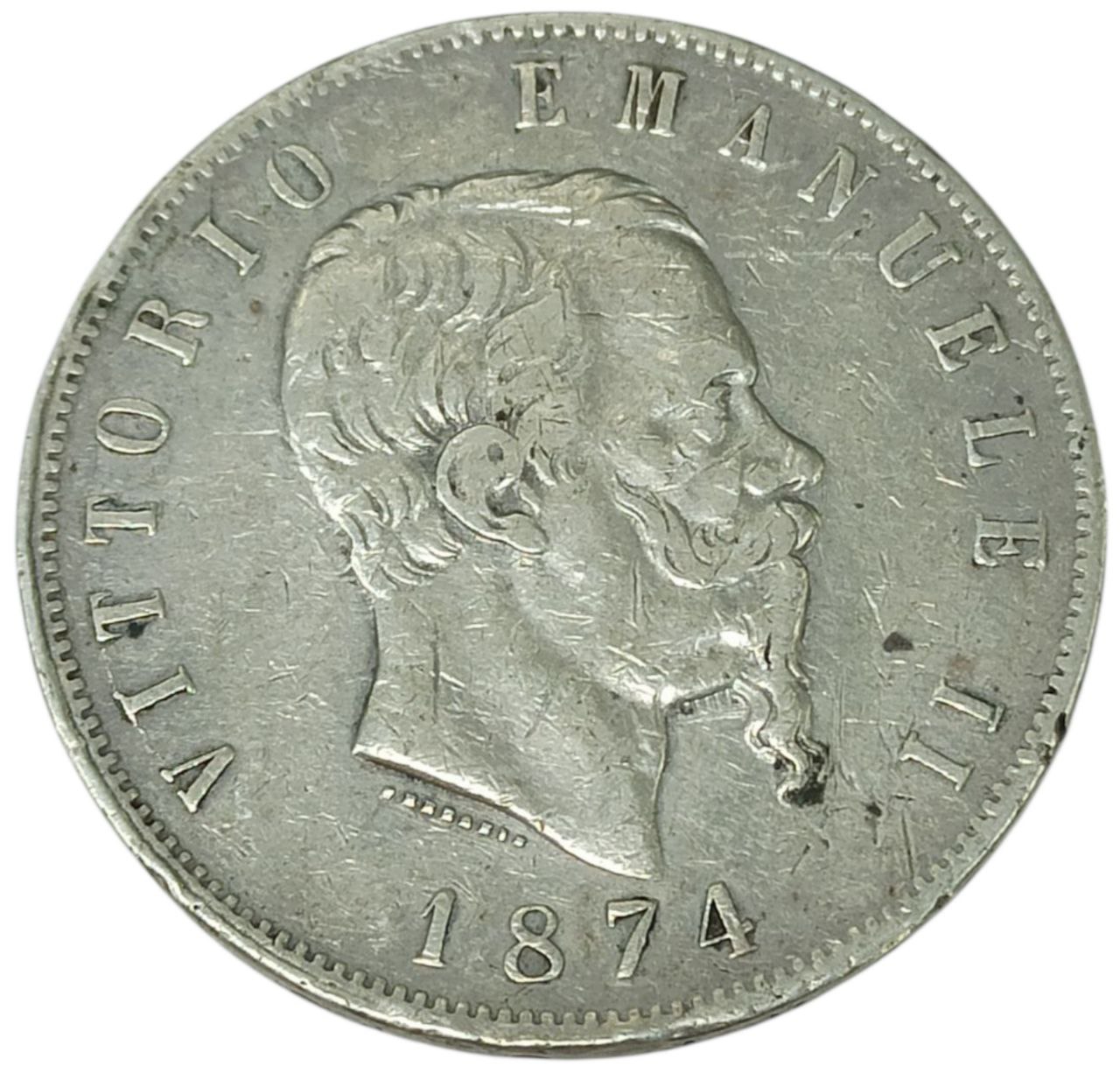 4f268427-fd47-4796-b2a1-380f0a338967 Коллекционная серебряная монета "5 лир - Виктор Эммануил II" 25 г 1861-1878 годы — изображение 1