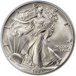 Коллекционная серебряная монета "Американский Орел Liberty" 31,1 г 1991 год