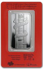 Колекційний срібний злиток "Рік Змії" PAMP 31,1 г 2013 рік - Зображення 2