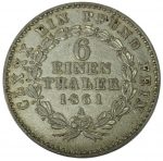 Коллекционная серебряная монета "1/6 талера" 1861-1862 годы Анхальт — изображение 2