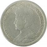 Коллекционная серебряная монета "25 центов" Нидерланды 3,58 г 1919 год