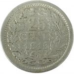 Коллекционная серебряная монета "25 центов" Нидерланды 3,58 г 1919 год — изображение 2