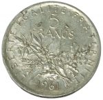 Колекційна срібна монета “5 франків – Сіячка” 12 г 1961 рік - Зображення 2