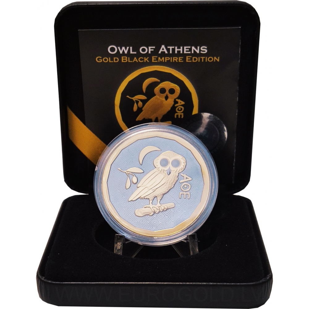 big_12788 Колекційна срібна монета “Афінська Сова” Gold Black Empire Edition 31,1 г - Зображення 1