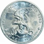 Колекційна срібна монета “3 марки - Битва під Лейпцигом” 16,67 г 1913 рік - Зображення 2