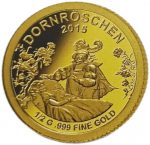 Коллекционная золотая монета "Сказки - Спящая Красавица" 0,5 г 2015 год