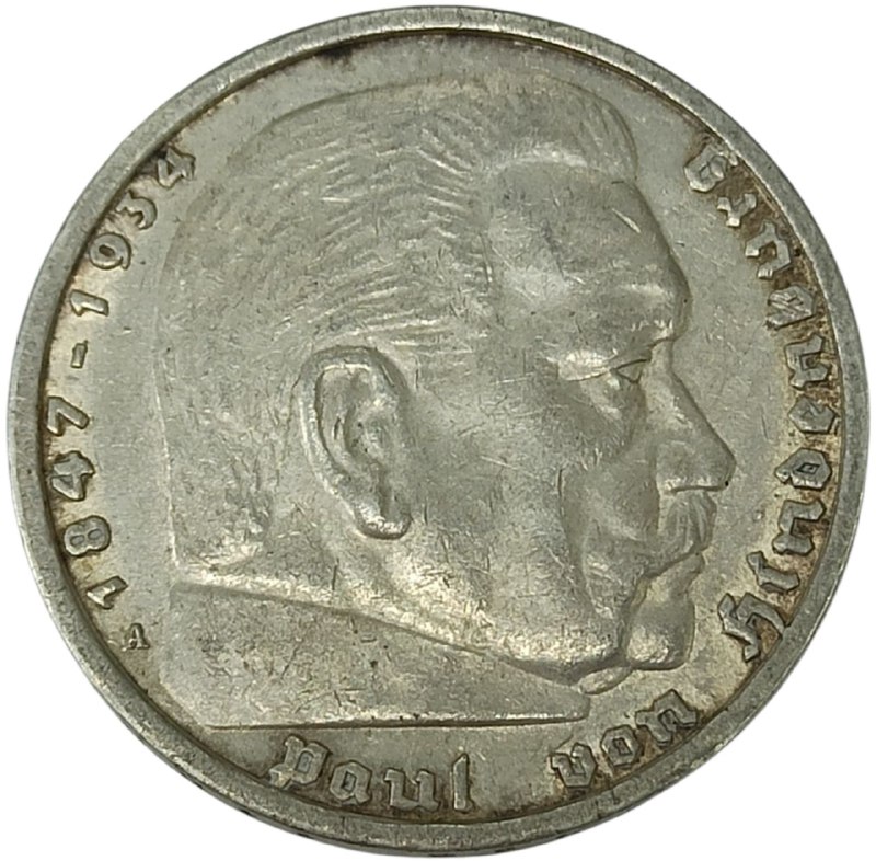 989cc729-55ed-48f1-a888-07efc6d5c49a Коллекционная серебряная монета "5 марок" 13,88 г 1935-1936 года — изображение 1