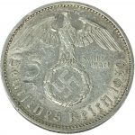 Коллекционная серебряная монета "5 марок" 13,88 г 1936-1939 годы — изображение 2