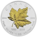 Колекційна срібна монета "Кленовий Лист" GILDED 31,1 г 2008 рік