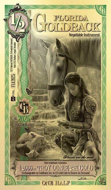 IMG_20260219_091020_435 Колекційна золота банкнота "1/2 Goldback - Aurum Gold Foil Note" Green - Зображення 1