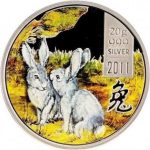 Колекційна срібна монета "Рік Кролика - Сірі Кролики" 20 г 2011 рік