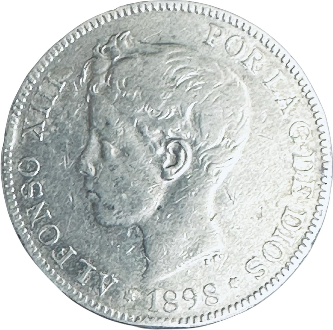 59268ce5-f5f6-45c0-a293-e0ec03eb5a4a Колекційна срібна монета "5 песет" 25 г 1896 - 1899 роки - Зображення 1