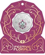Колекційна монета "Festive Florals Christmas - Святкові Квіти Різдво" Burgundy 2025 рік